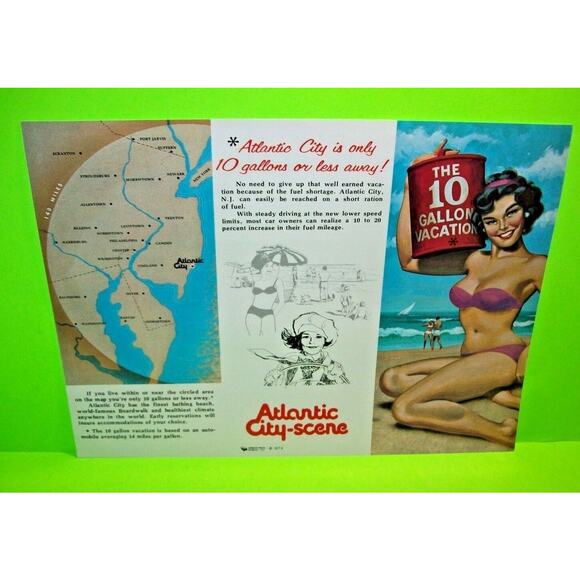 Atlantic City NJ 10 Gallon Vacation FLYER New Jersey Shore Miss America 1974 NOS - Picture 2 of 9
